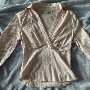 NO APPT NECESSARY Y2K Pink Striped Wrap Blouse
